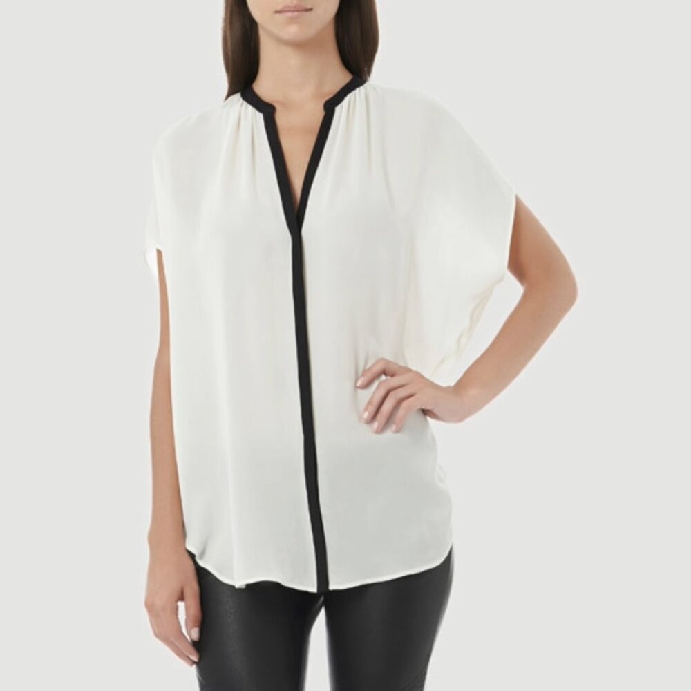 Vince dolman sleeve contrast trim placket silk button down blouse Large